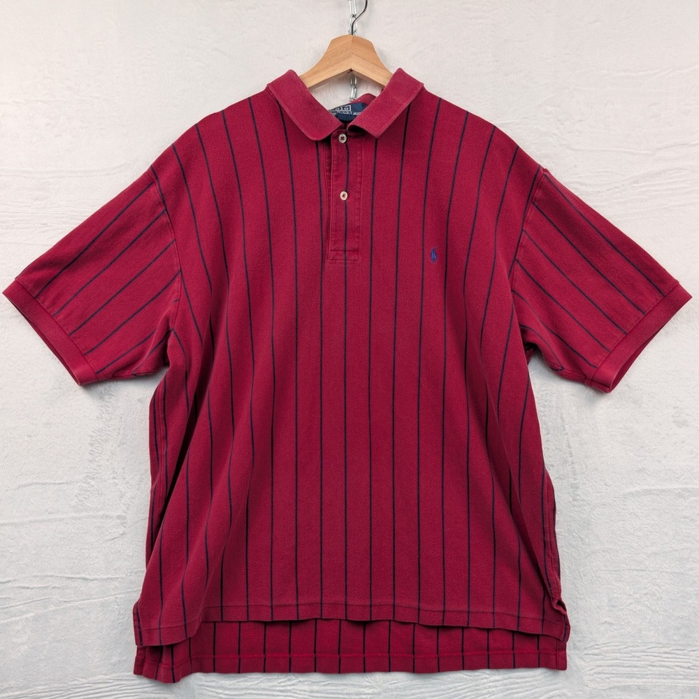 VTG Polo Ralph Lauren Polo Men's 2XB Burgundy Navy Vertical Stripes Preppy 90s